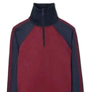 Tory Burch Tory Sport Quarter 1/4 Zip Track Pullover Maroon Navy Sz Large